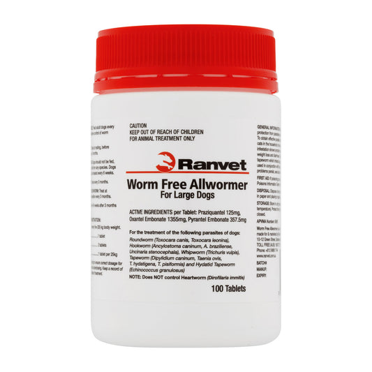Worm Free Allwormer 25kg 100's (Ranvet)