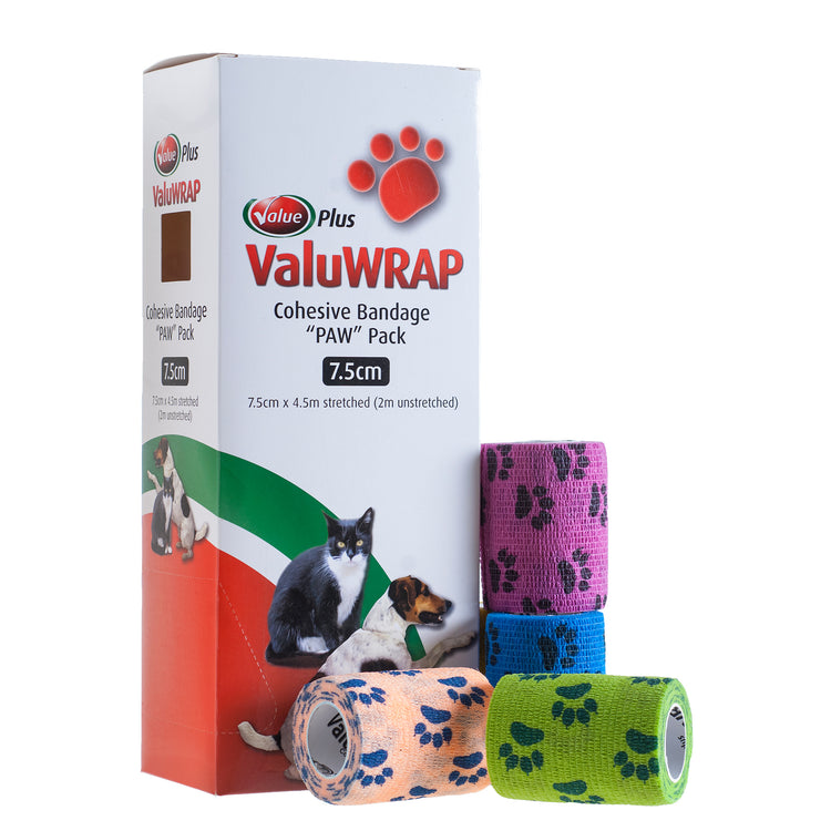 ValuWrap Paw Cohesive Bandage 7.5cm 10 Pack (Value Plus)